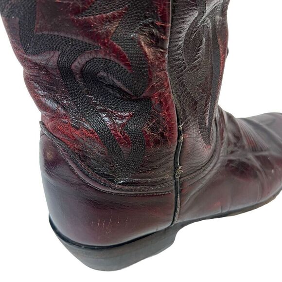 Dan Post Vintage Burgandy Maroon Leather Cowboy Boots 9.5 Western Roper - Picture 7 of 16